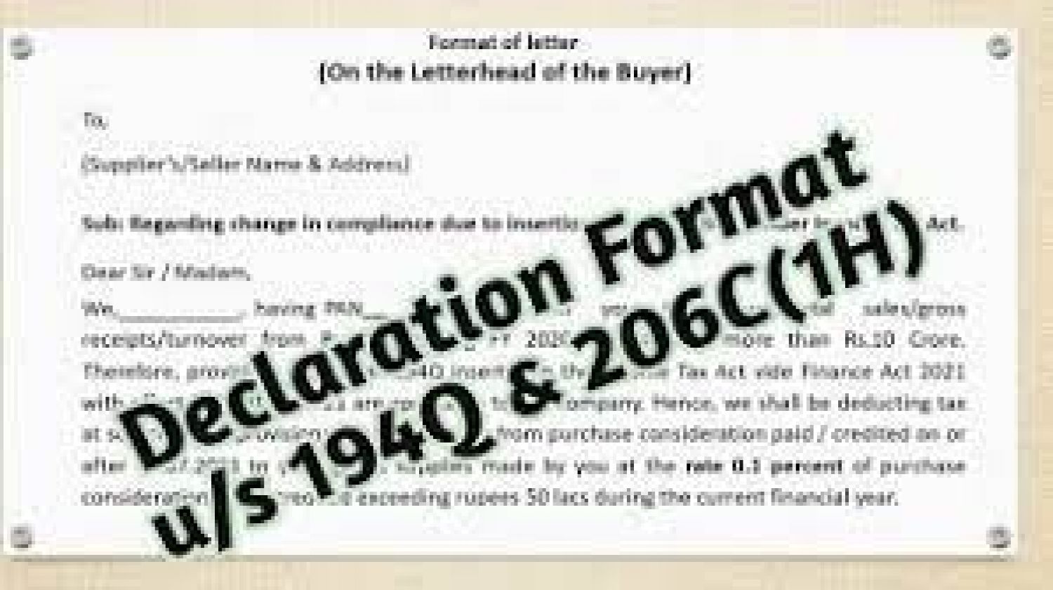 Declaration format in relation to Section 194Q, 206AB & 206CCA 