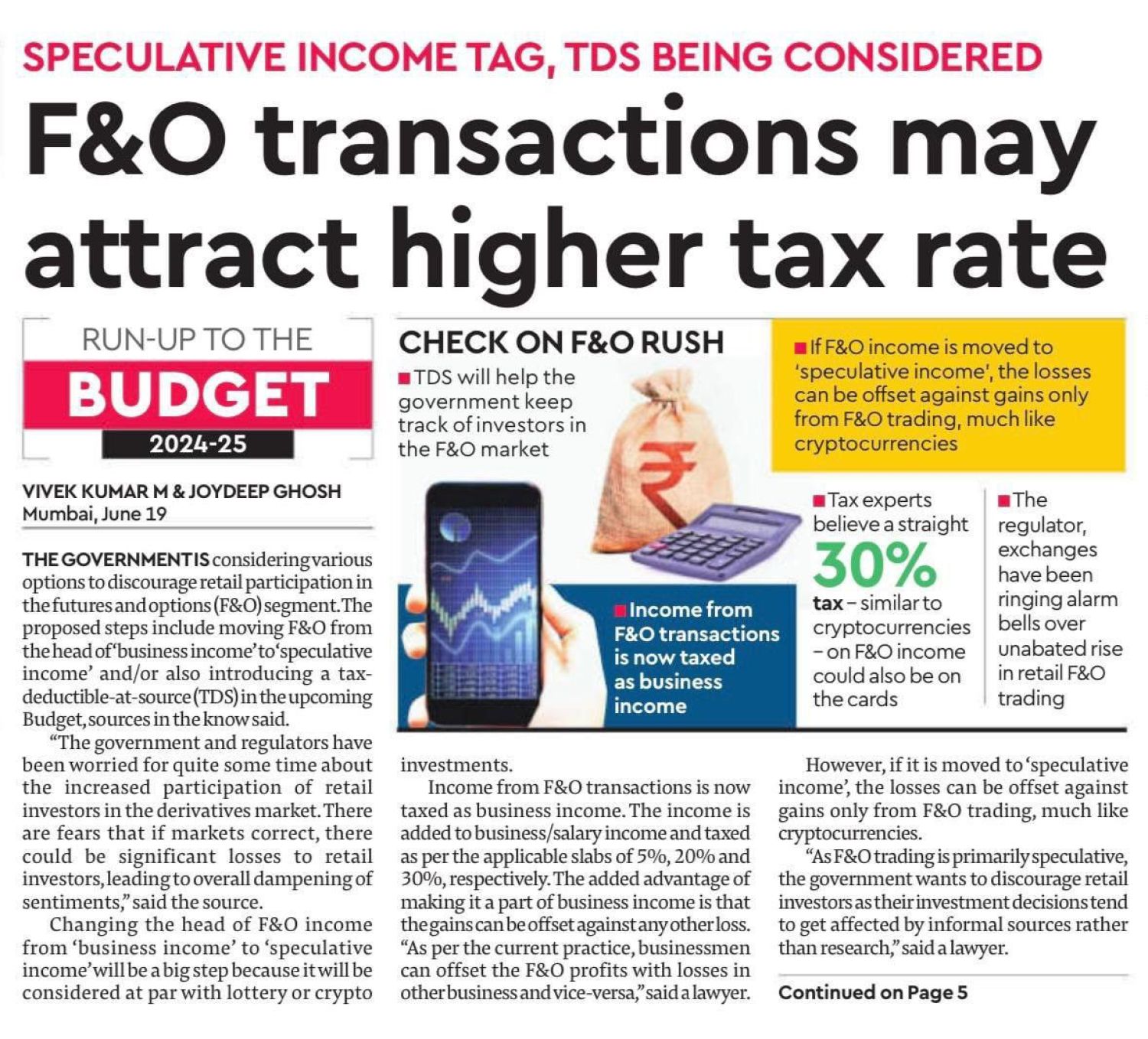  Futures and Options transactions may attract higher tax rate