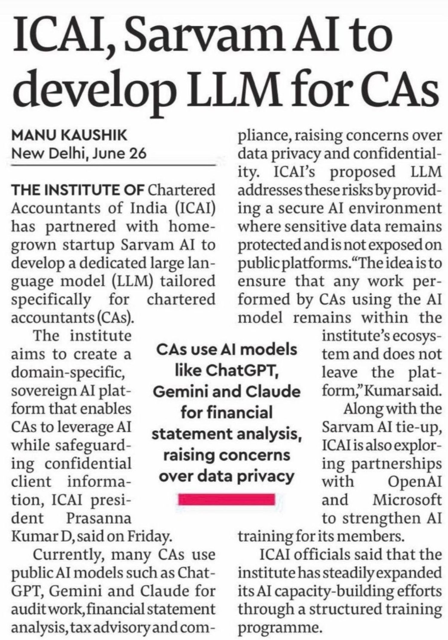 ICAI & Sarvam AI to Develop a Dedicated AI Model for CA 