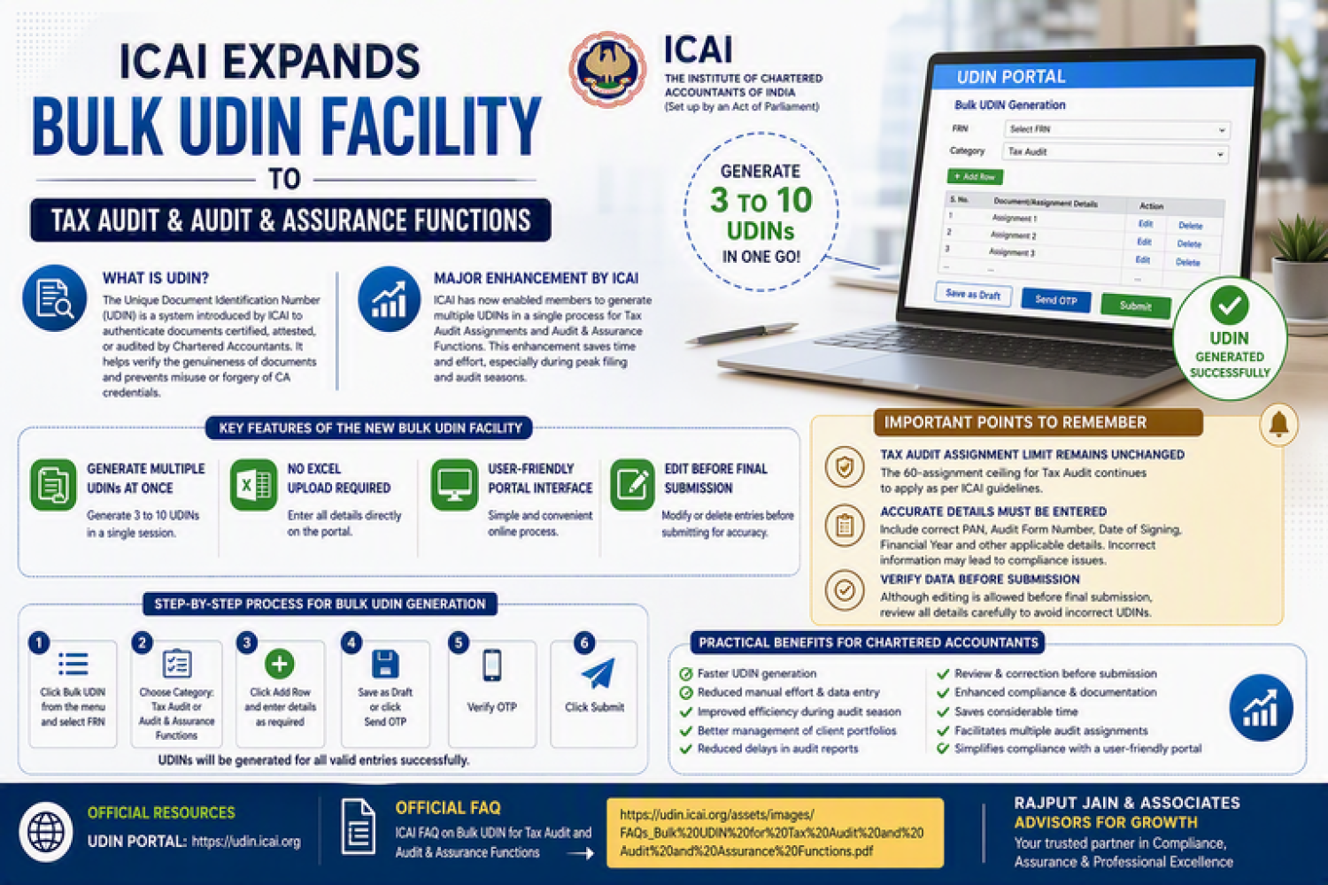 ICAI Expands Bulk UDIN Facility for CA's: Key Features & Process