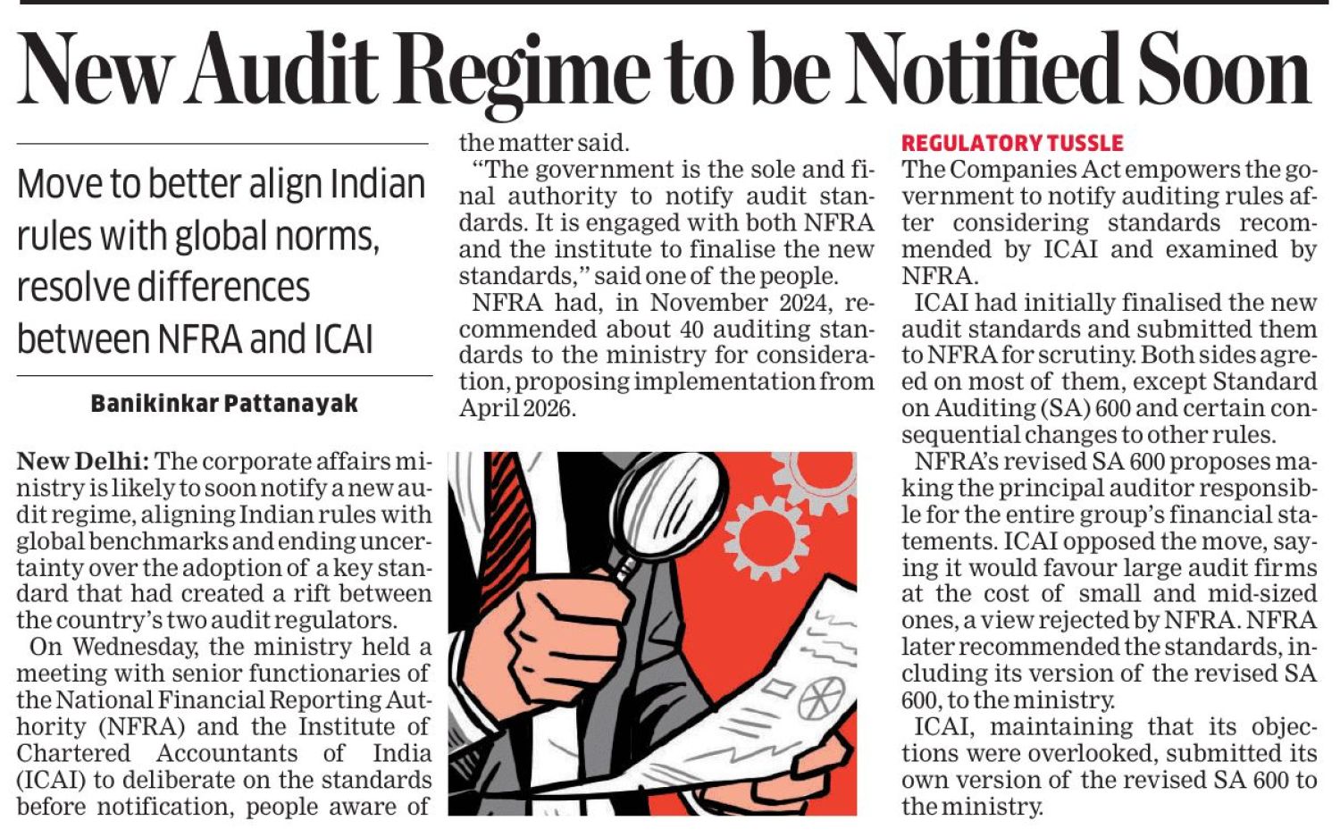 MCA Plans New Audit Regime to Align with Global Standards