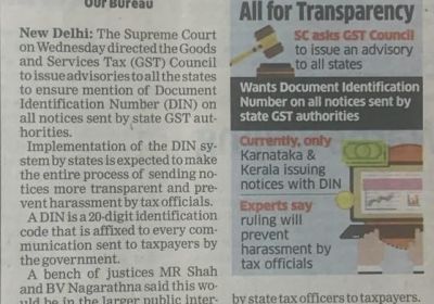 Advisory for SGST to Issue DIN While Issuing Notice