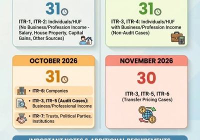Guide covers due dates for ITR, TRA  & Belated ITR for tax year 2026-27