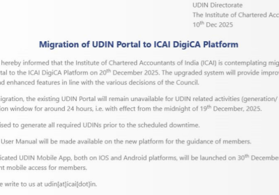 ICAI Announcement on Migration of UDIN Portal to ICAI DigiCA Platform