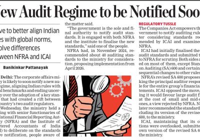 MCA Plans New Audit Regime to Align with Global Standards