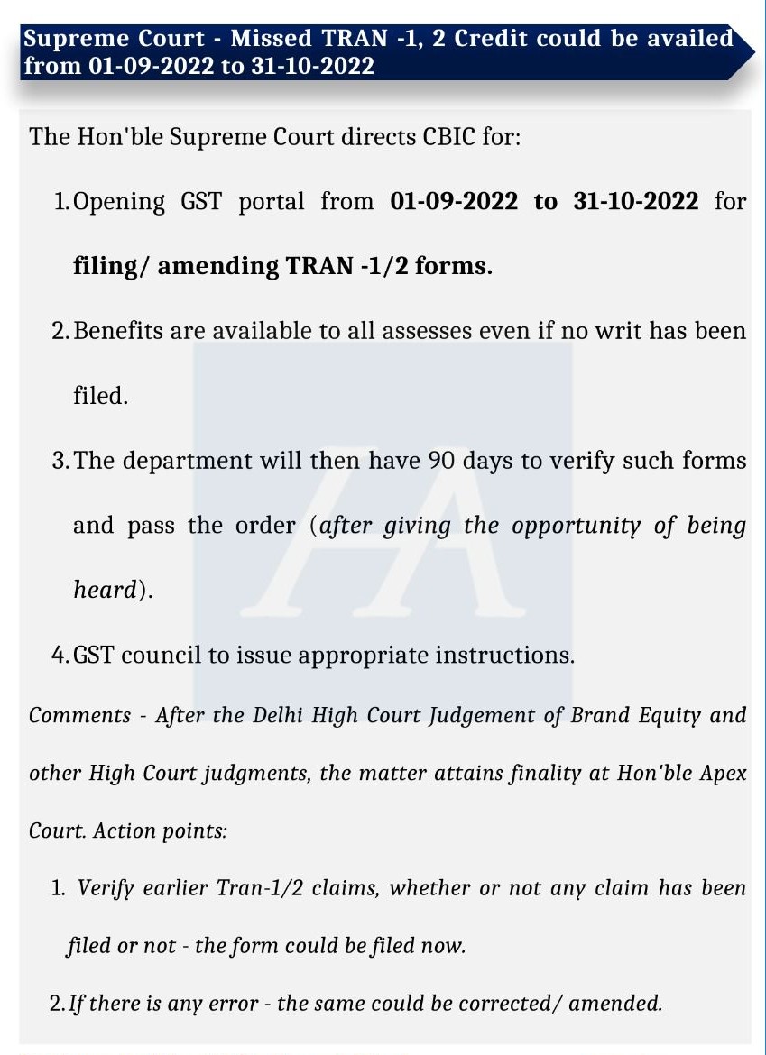 SC allowed ITC credit in Trans 1 and 2