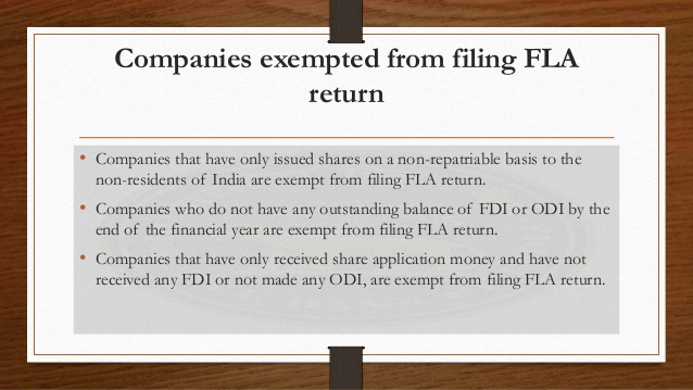 COMPANIES EXEMPTED FROM FILING FLA RETURN