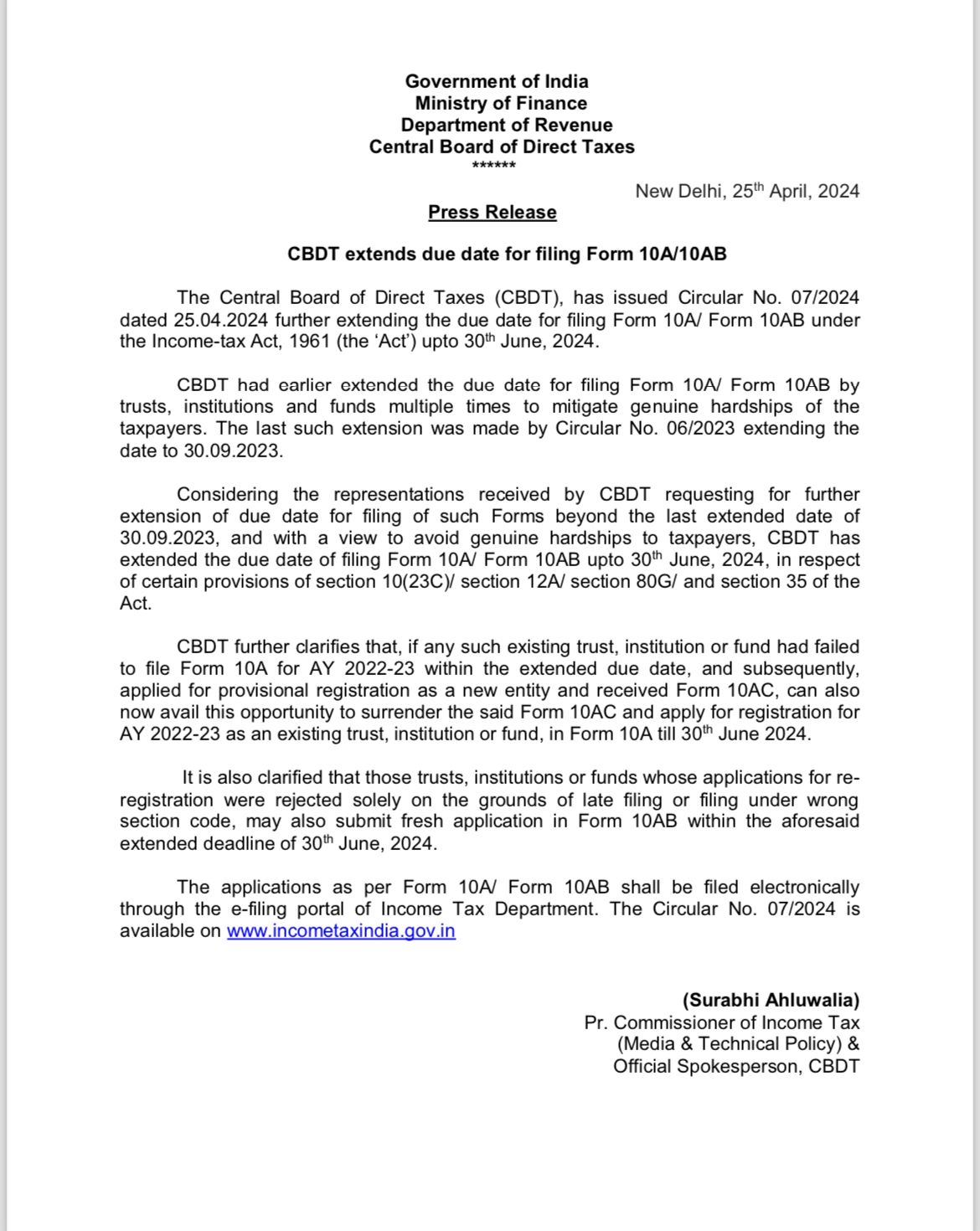 Circular No. 7 2024 dated 25 april 2024 issued