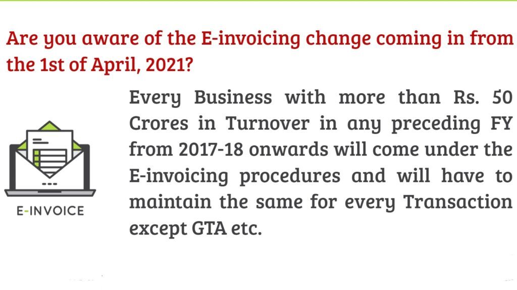 www.carajput.com; Changes in E-invoicing w.e.f 1 april,2021