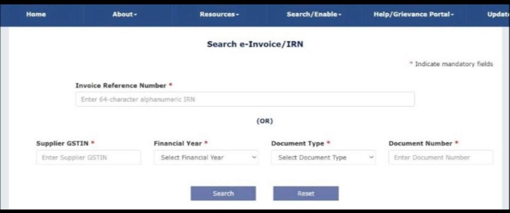 functionality to find the Invoice Reference Number (IRN) through the Document Number
