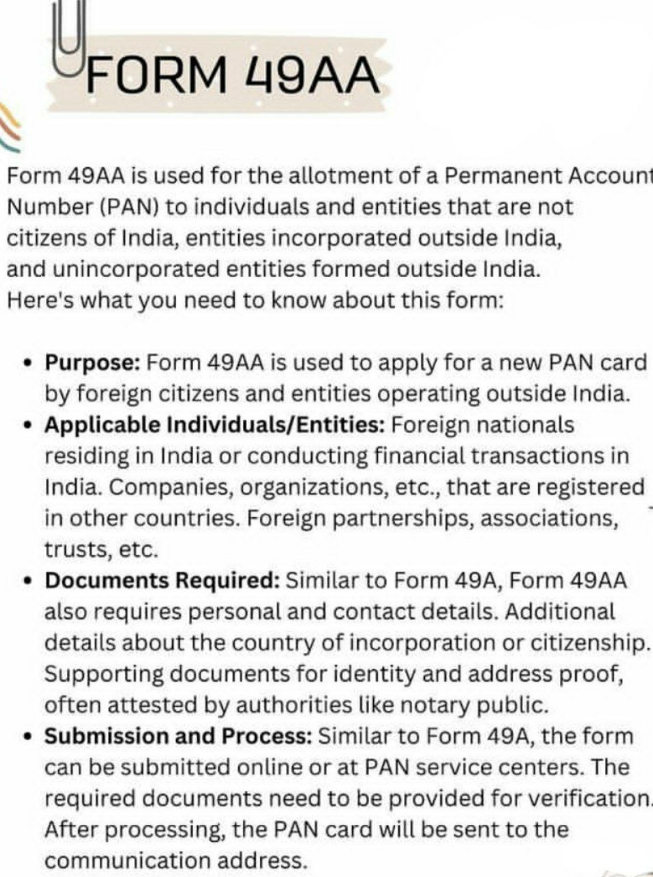 Form 49AA:  Foreign citizens