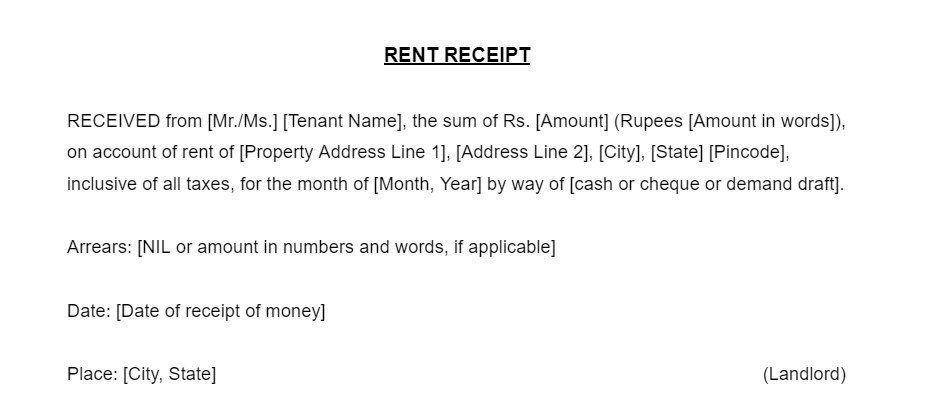 Rent Receipt format