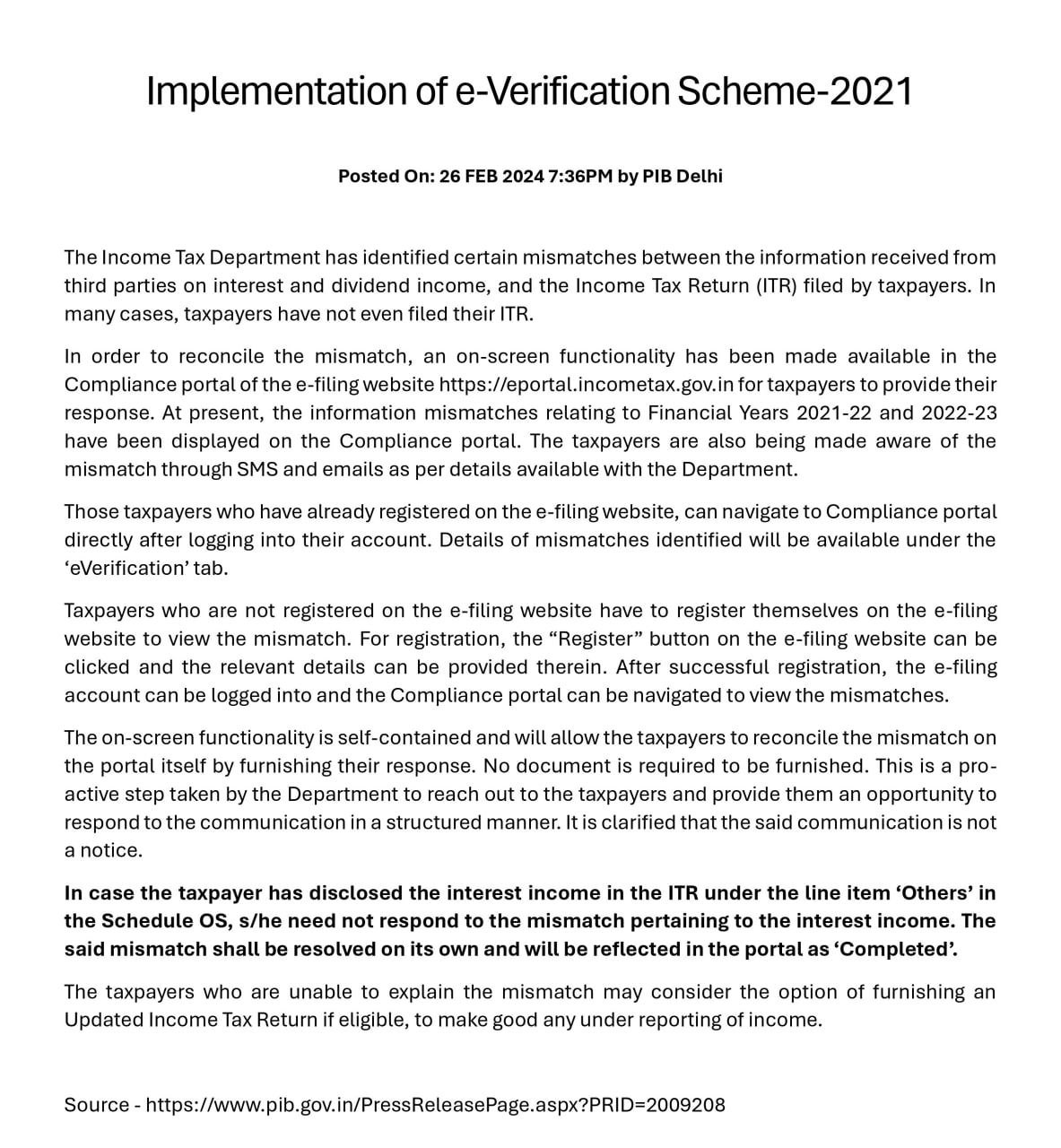 Implementation of e-Verification Scheme-2021