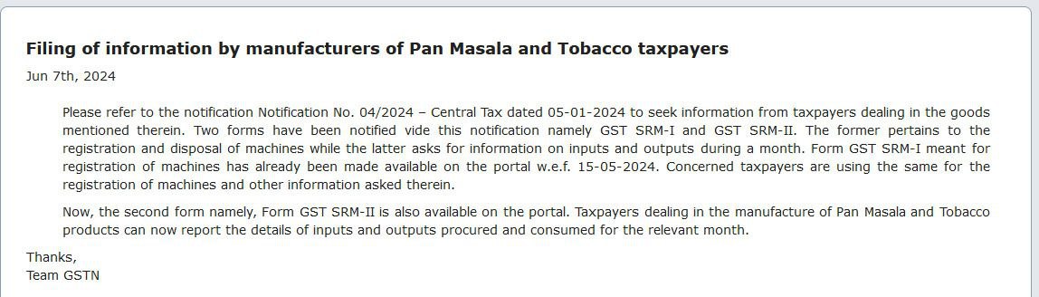 tobacco manufacturers to report inputs, outputs to tax authorities
