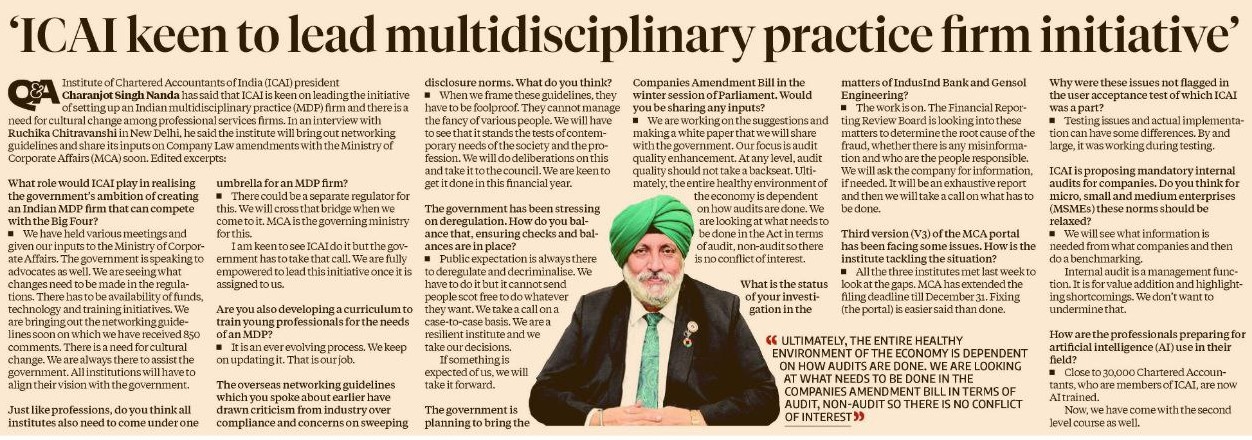 ICAI plans to spearhead multidisciplinary practice firms in India.