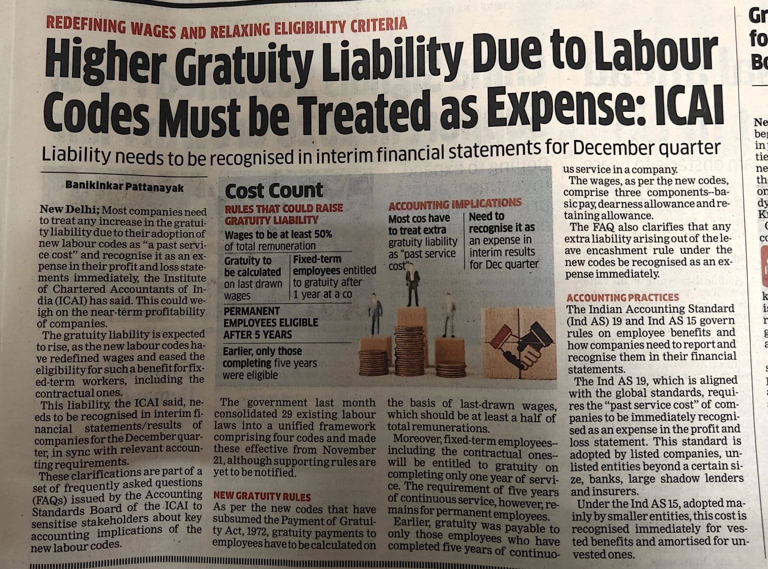 Higher Gratuity Liability Due to Labour Codes Must be Treated as Expense