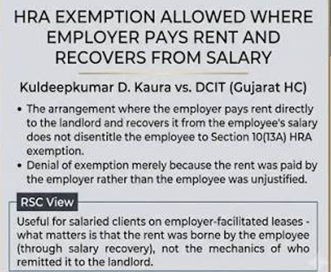 HRA Exemption Allowed Even if Employer Pays Rent Directly to Landlord